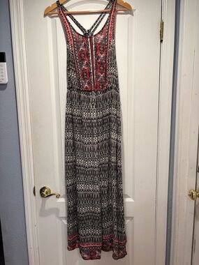 Angie Boho Black Coral Patterned Maxi Dress Festival Beach size S